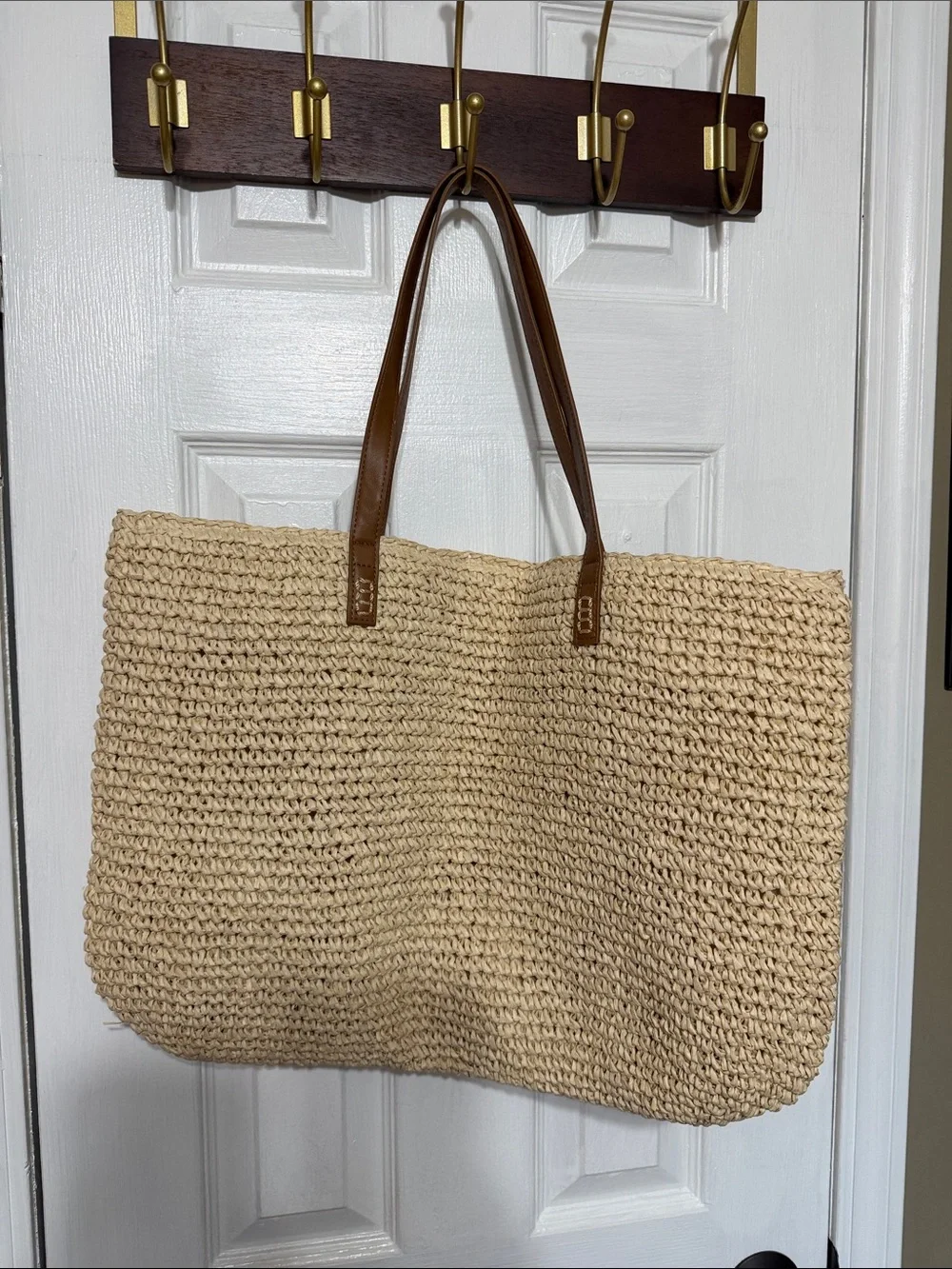Pick Me NWT Natural Straw Tote with Pink, Blue & Orange Floral Embroidery